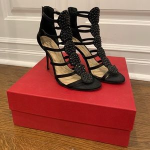 Black Satin Gladiator Heels